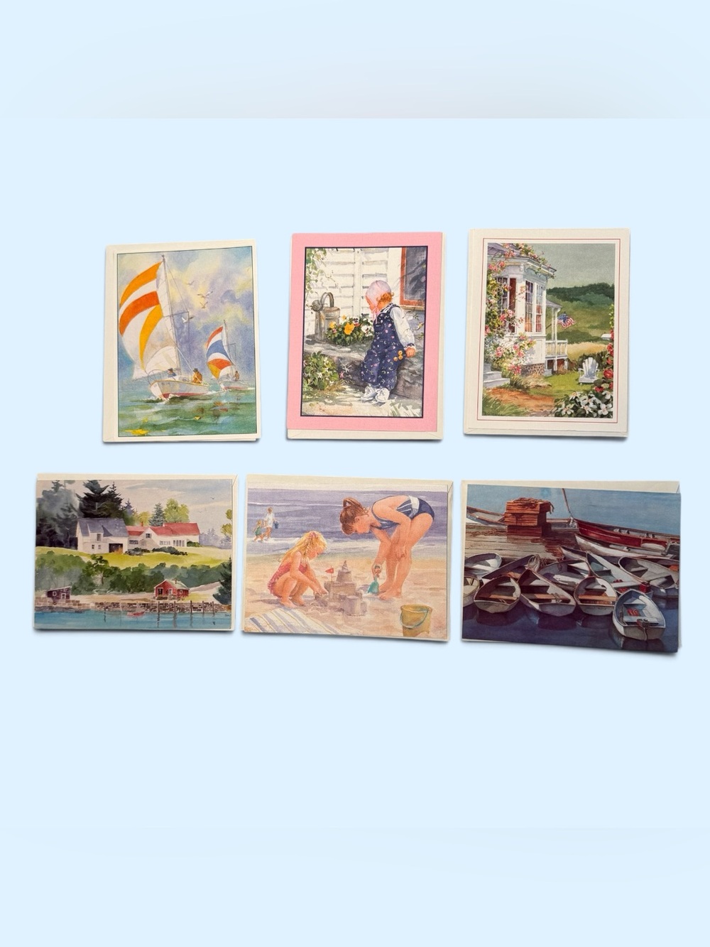 Vintage Watercolor Greeting Cards (6) with Envelopes 4x6